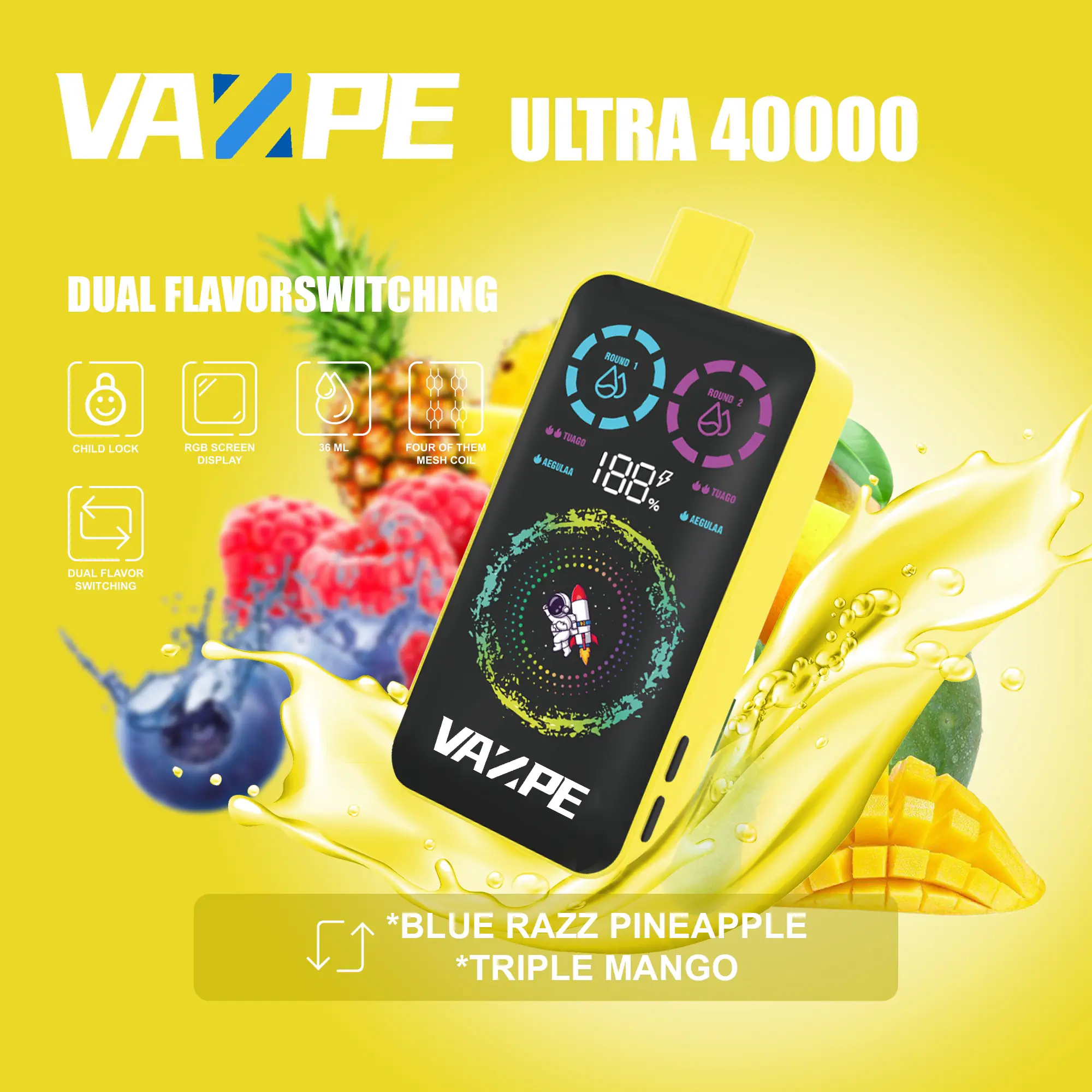 VAZPE Ultra 40K Blue Razz Pineapple in Triple Mango