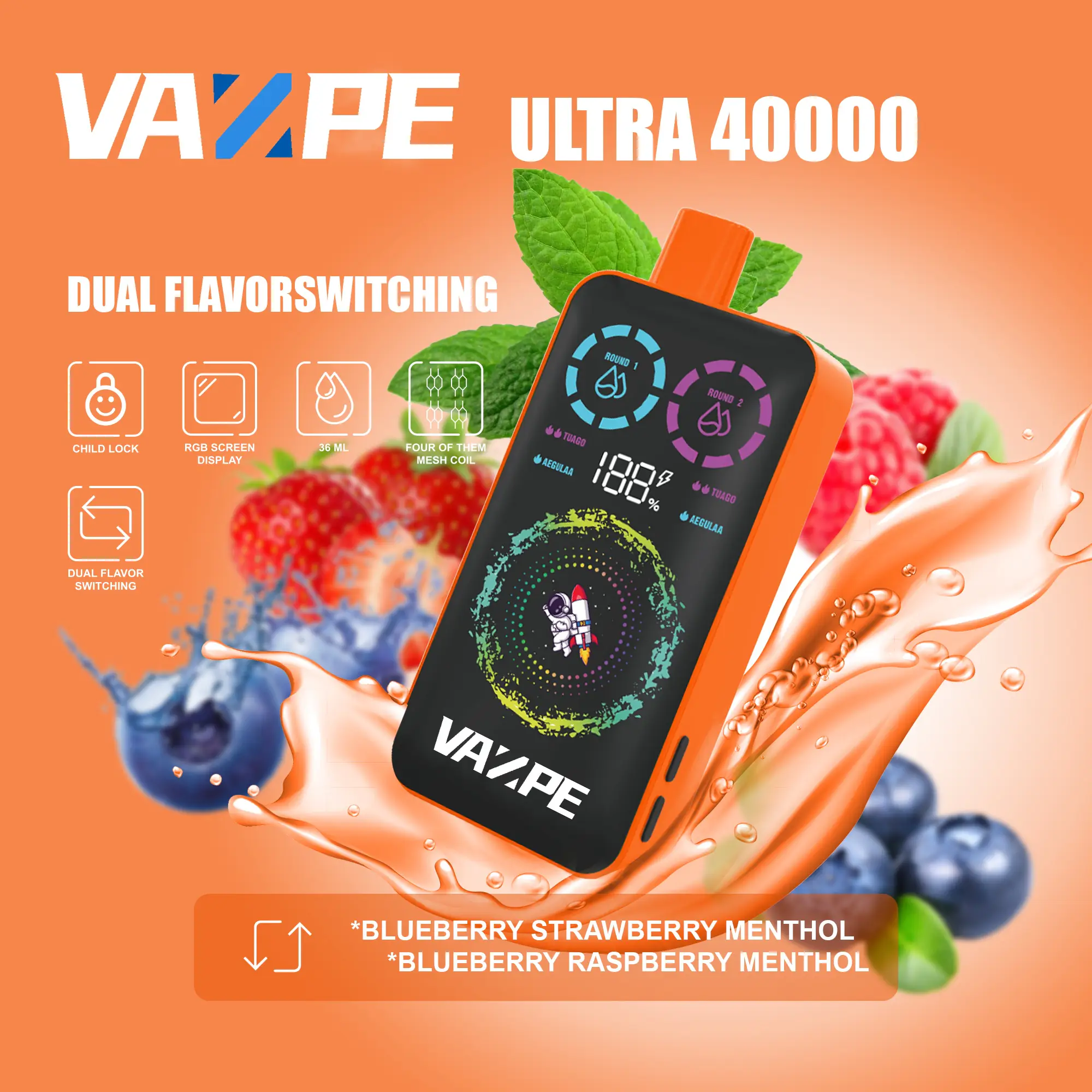VAZPE Ultra 40K Blueberry Strawberry Menthol in Blueberry Raspberry Menthol