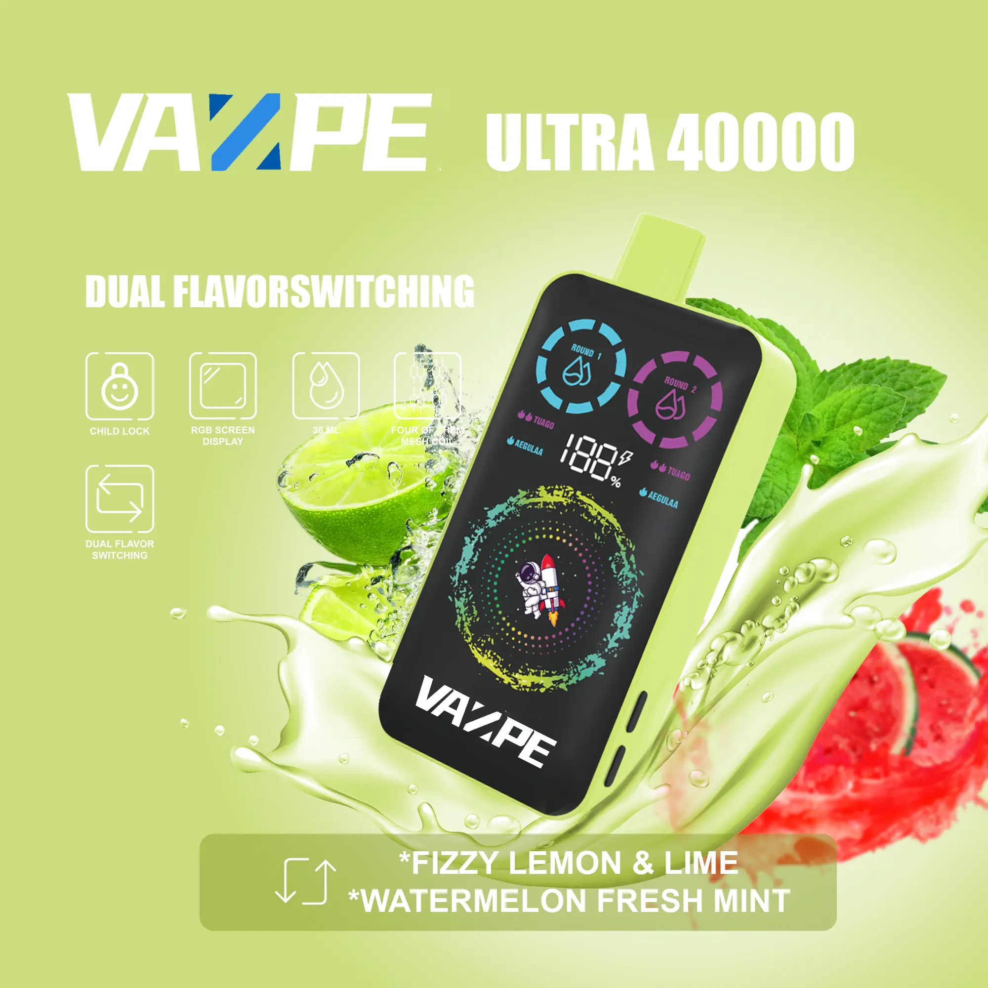 VAZPE Ultra 40K Fizzy Lemon & Lime in Watermelon Fresh Mint