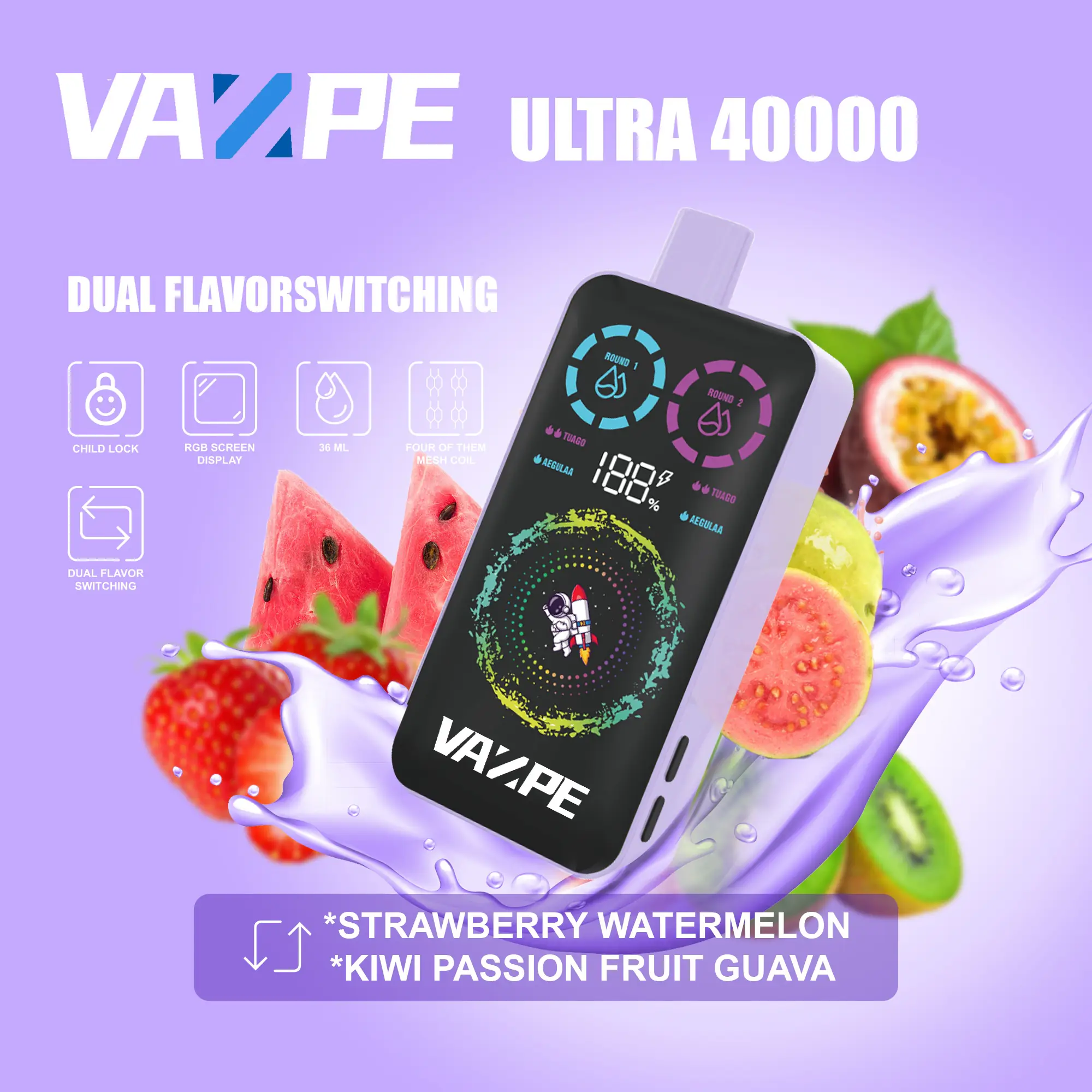 VAZPE Ultra 40K Strawberry Watermelon in Kiwi Passion Fruit Guava